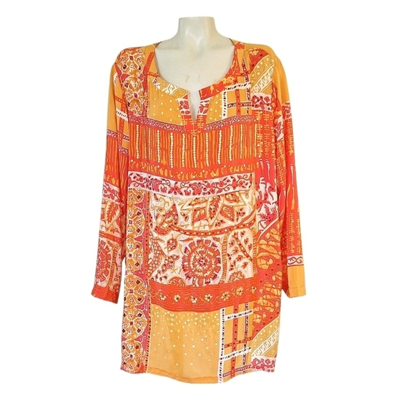 Diane Gilmam 100% Silk Sequined Tunic Caftan Swim Cover Up Kimono Cruise 3X - Picture 1 of 9